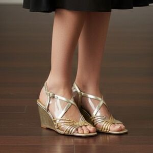 Annie Gold Strappy Sandals Pumps